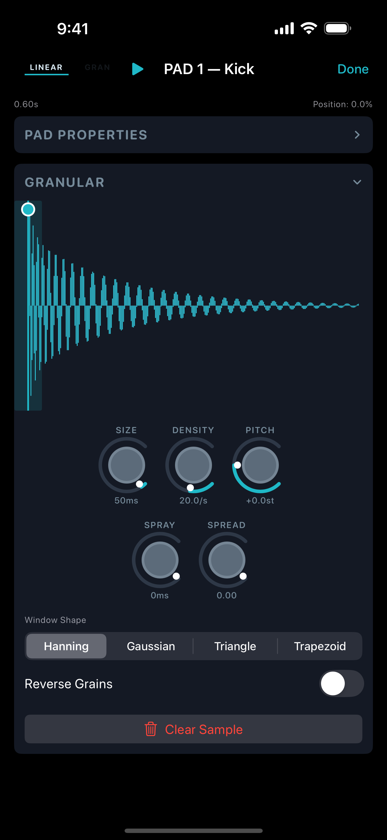 Granular synthesis controls