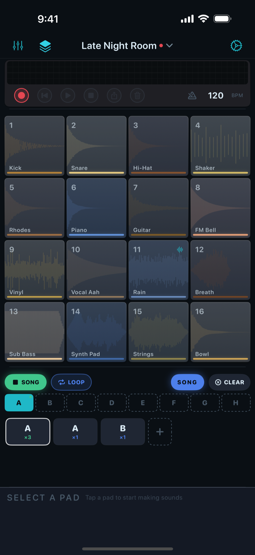Pattern bank and Song Mode